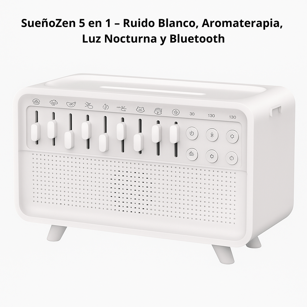 SueñoZen 5 en 1 – Ruido Blanco, Aromaterapia, Luz Nocturna y Bluetooth
