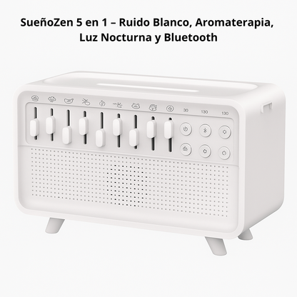 SueñoZen 5 en 1 – Ruido Blanco, Aromaterapia, Luz Nocturna y Bluetooth