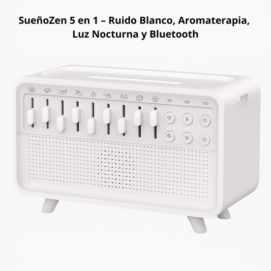 SueñoZen 5 en 1 – Ruido Blanco, Aromaterapia, Luz Nocturna y Bluetooth